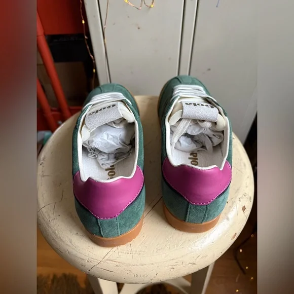 Gola Women's Elan Leather Sneaker Evergreen/Black/Fuchsia - Picture 11 of 16